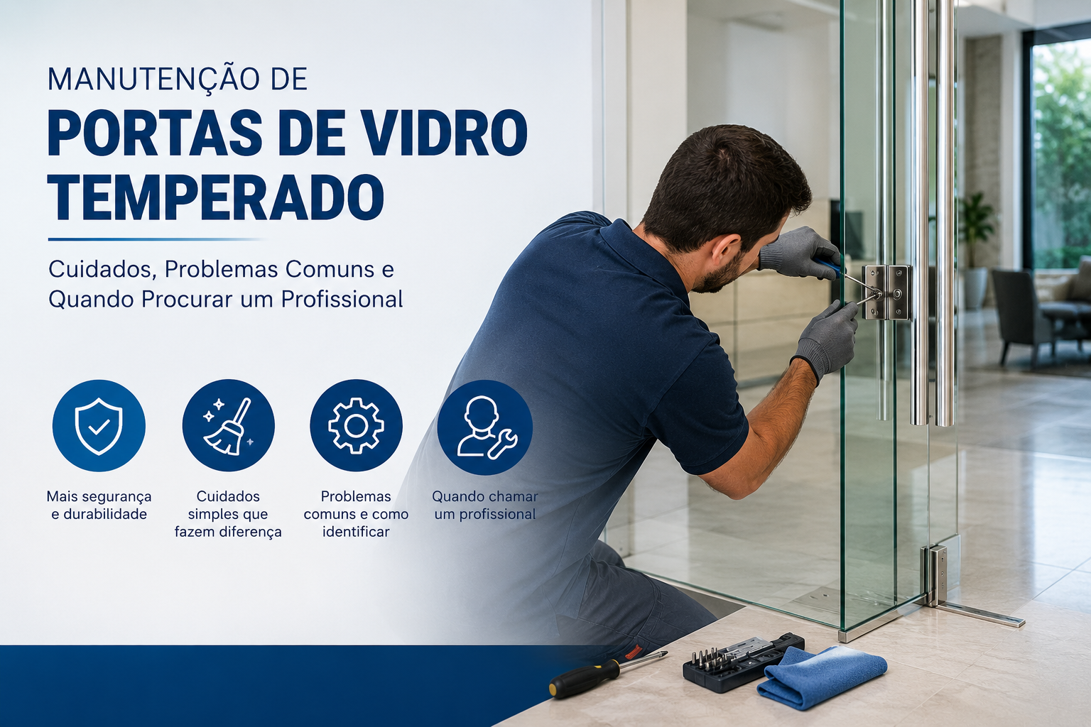 Manutenção de Portas de Vidro Temperado: Cuidados, Problemas Comuns e Quando Procurar um Profissional